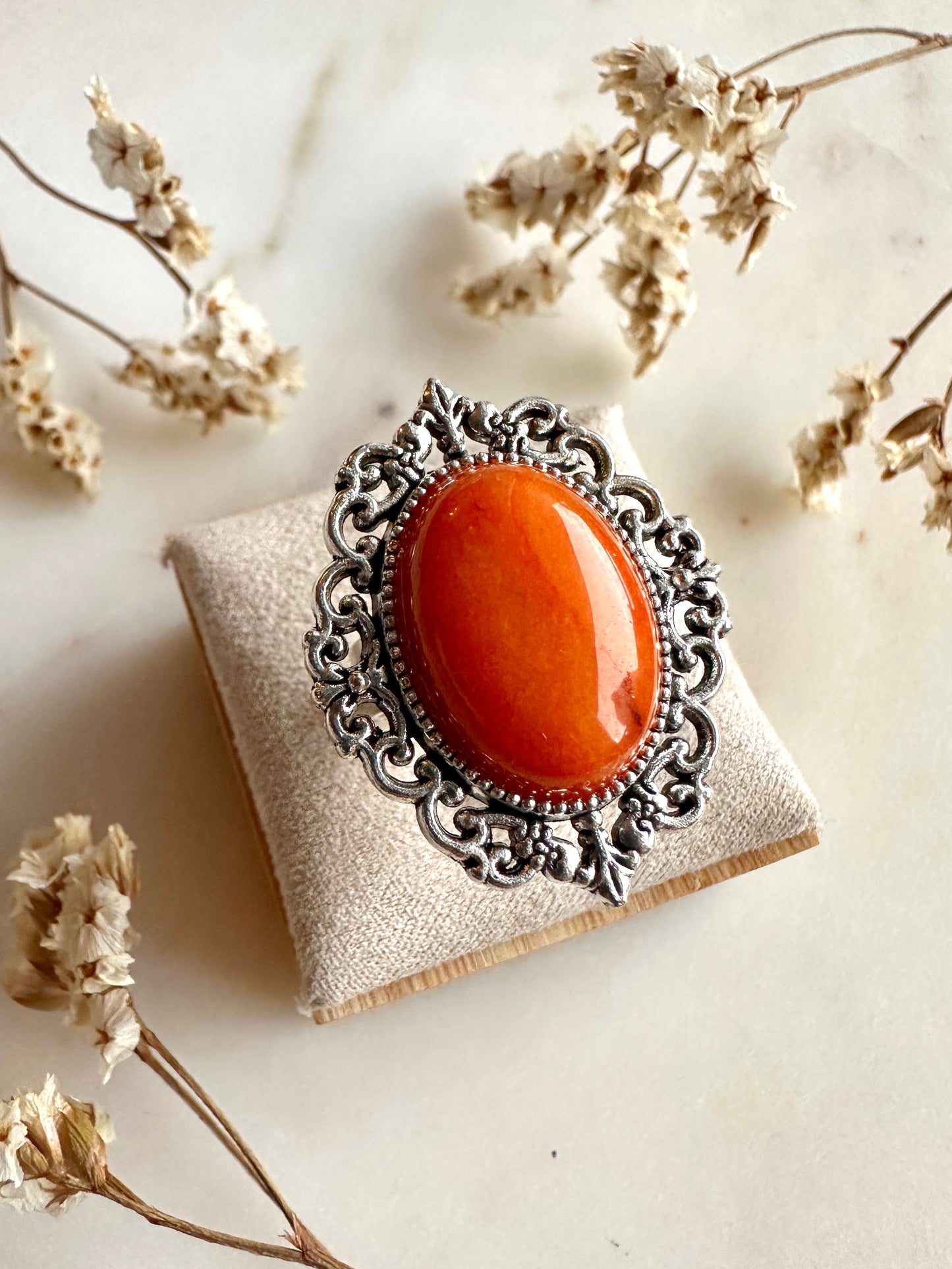 Bague bohème chic pierre semi précieuse et argent vieilli