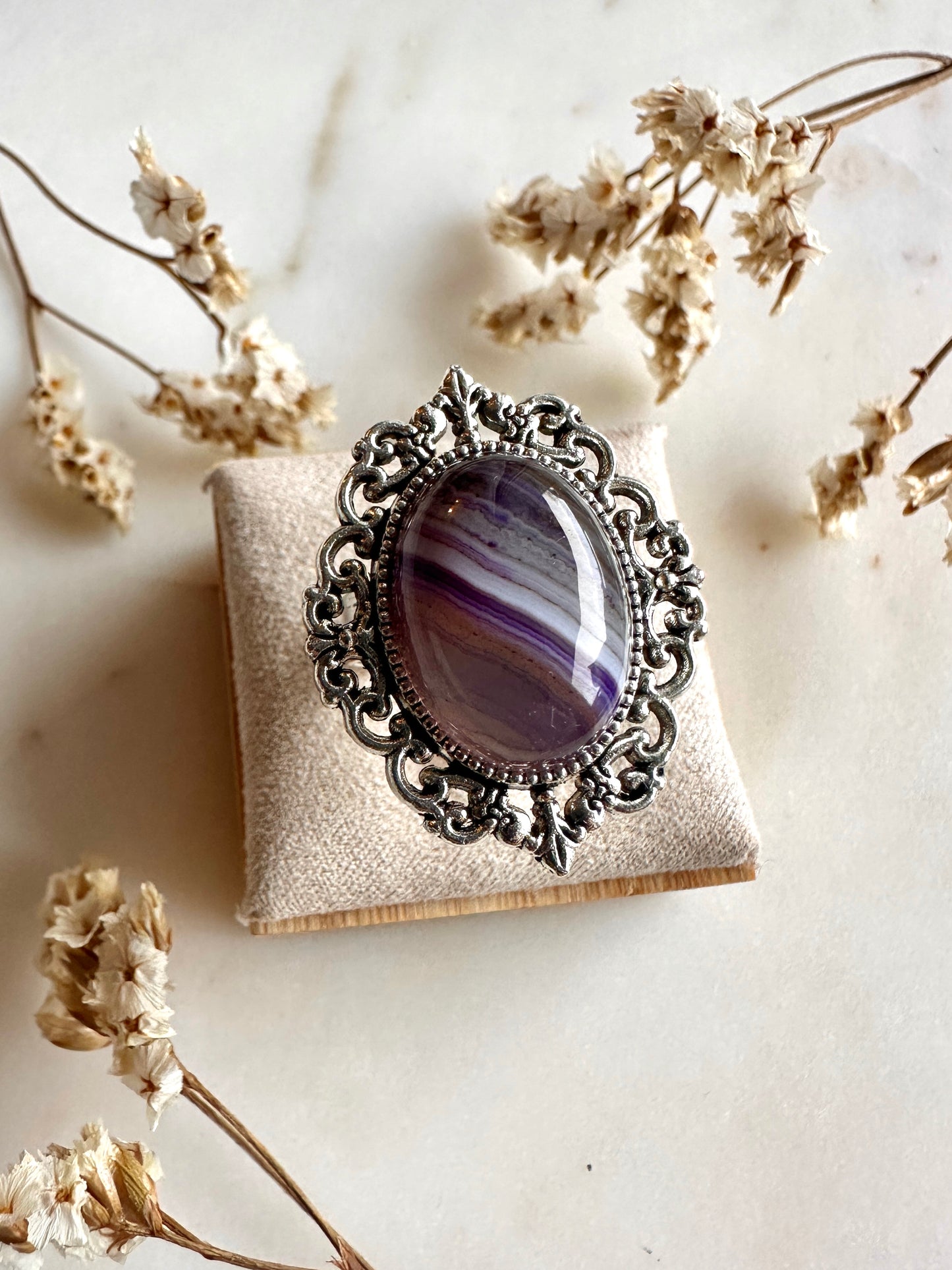 Bague bohème chic pierre semi précieuse et argent vieilli