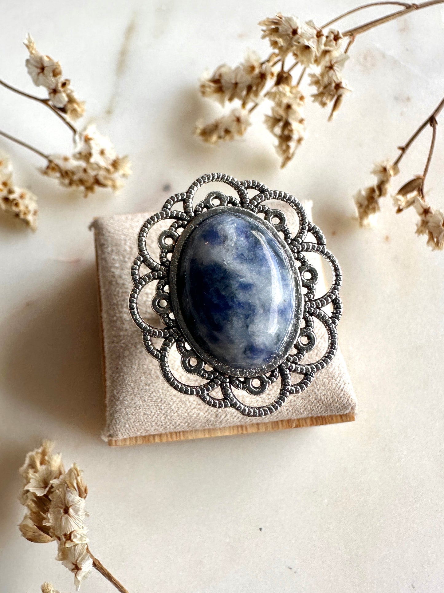 Bague bohème chic en Lapis Lazuli et argent vieilli