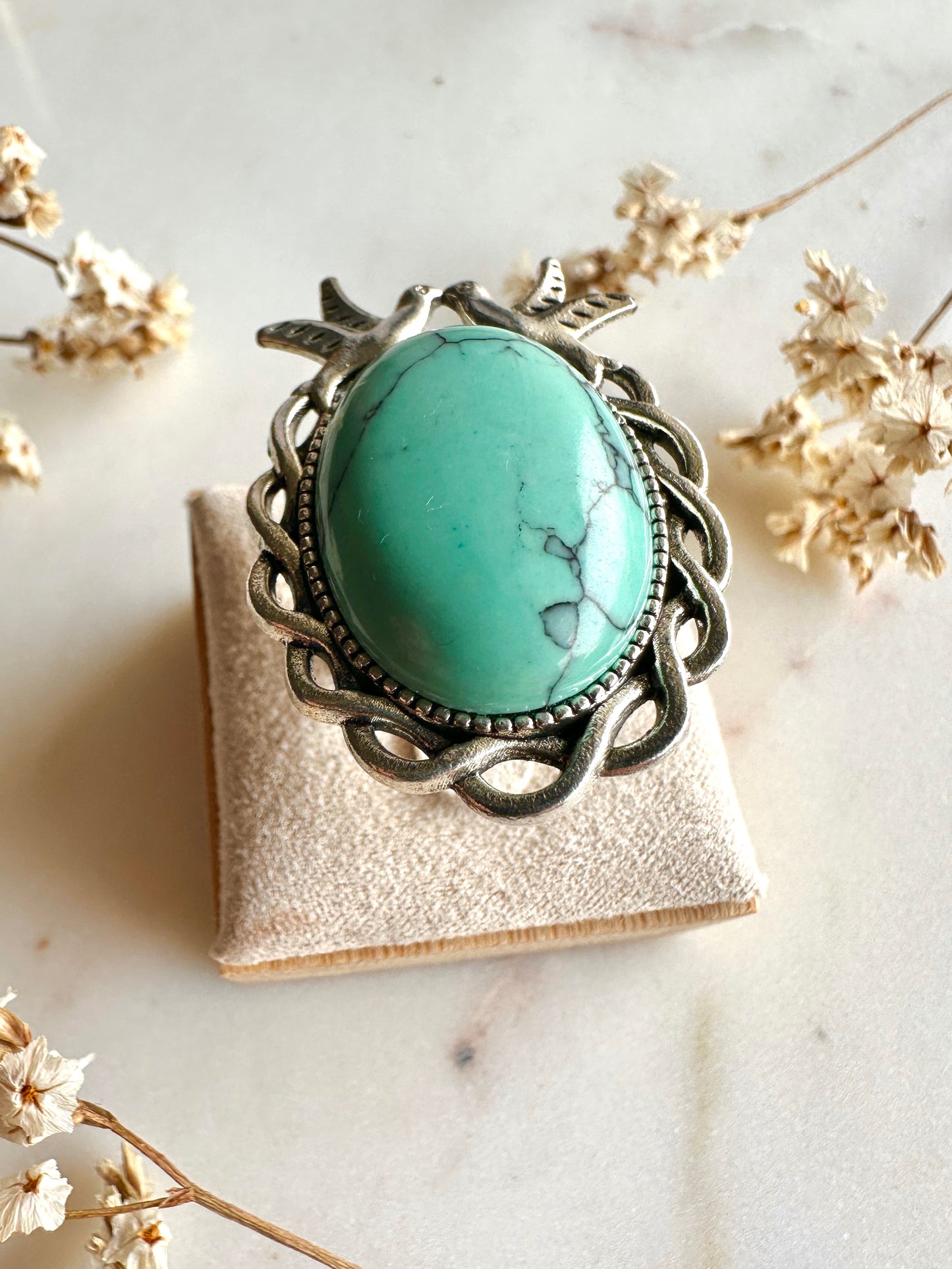 Bague bohème chic pierre semi précieuse et argent vieilli