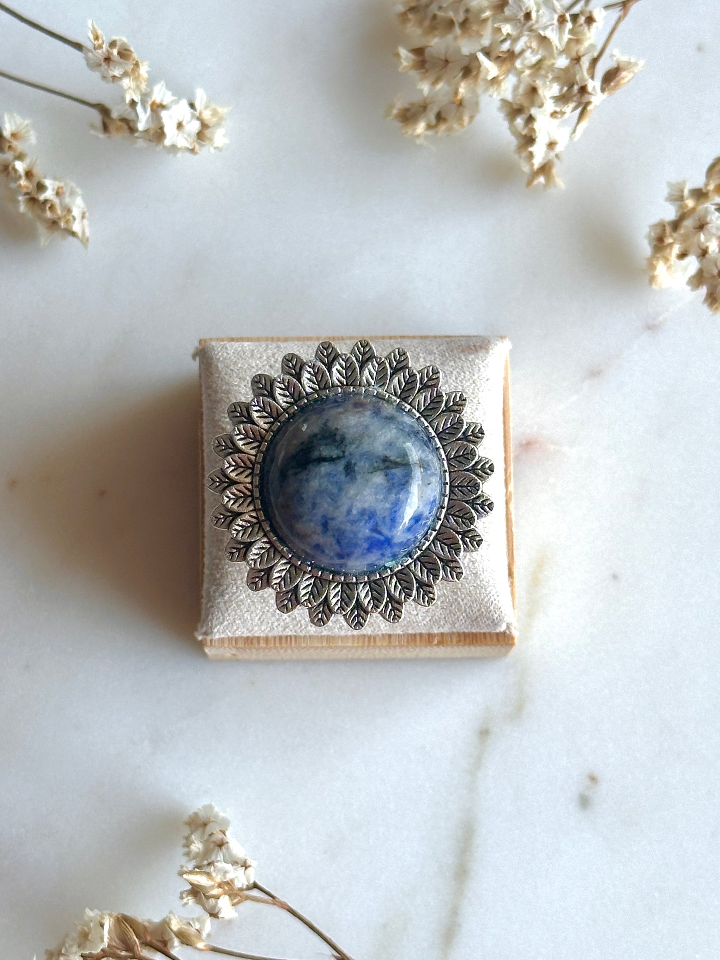 Bague bohème chic pierre semi précieuse et argent vieilli