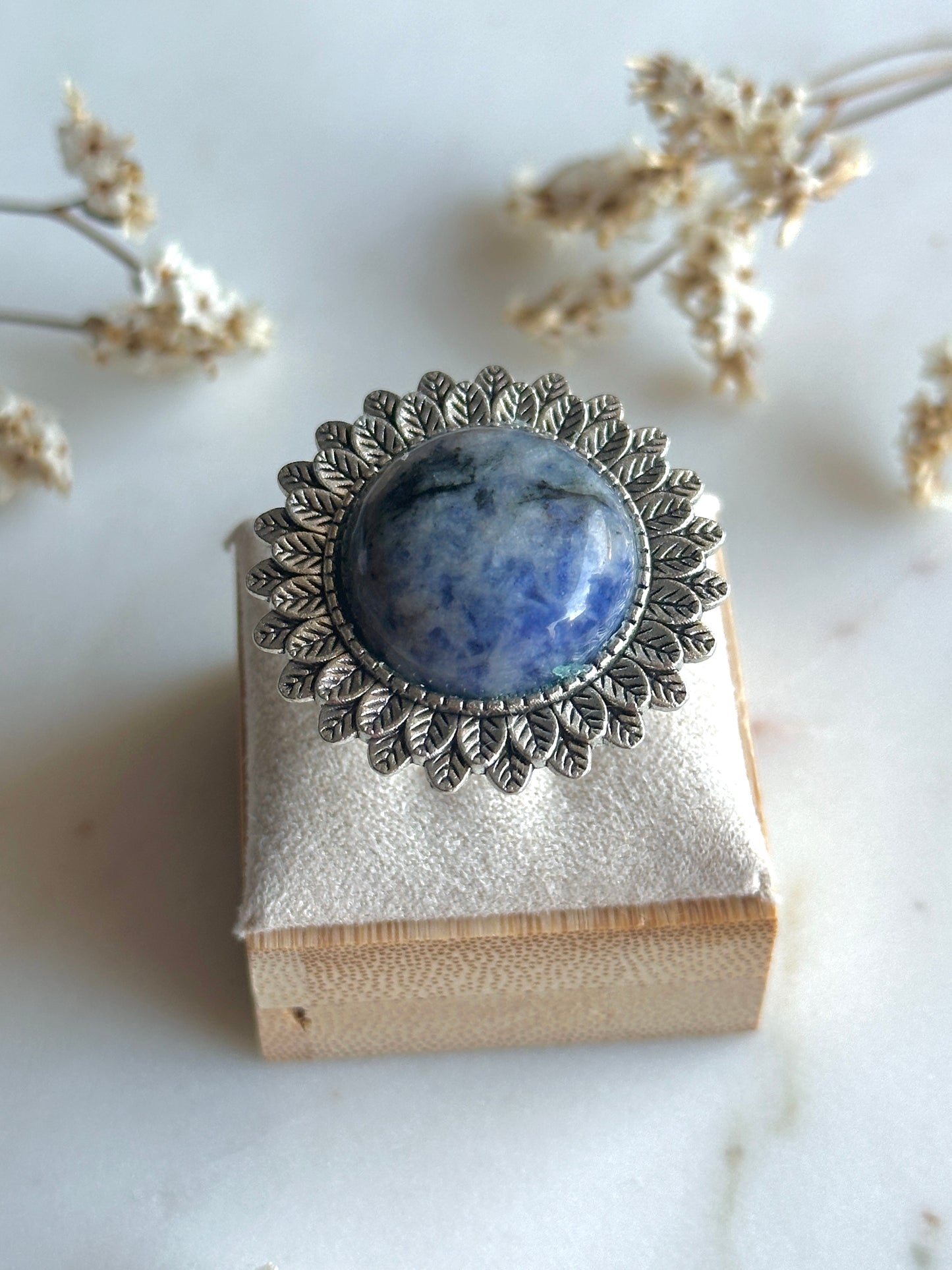 Bague bohème chic pierre semi précieuse et argent vieilli