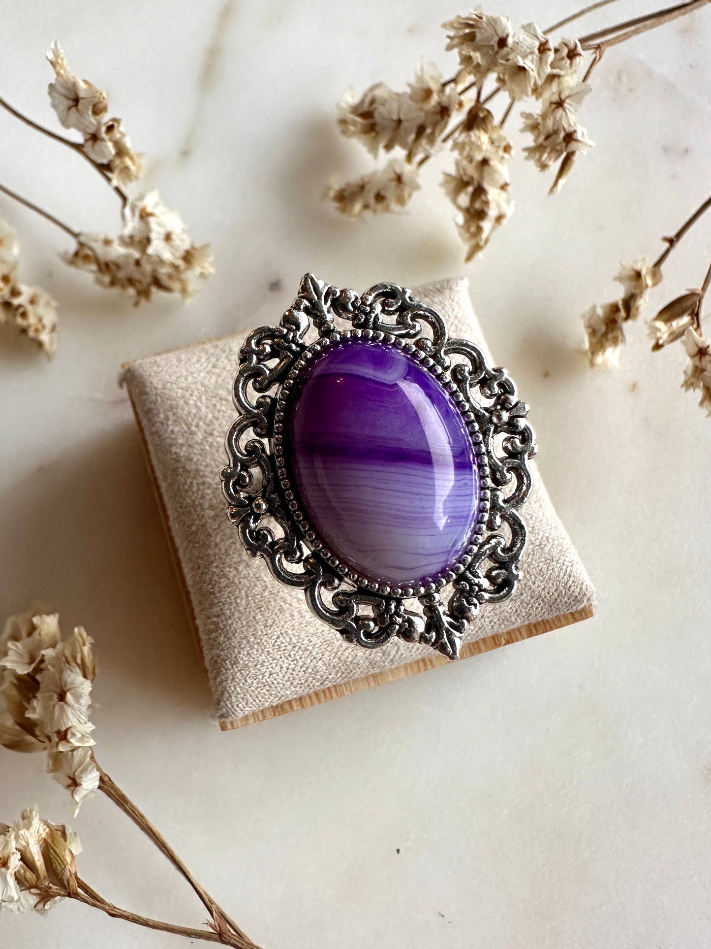 Bague bohème chic pierre semi précieuse et argent vieilli