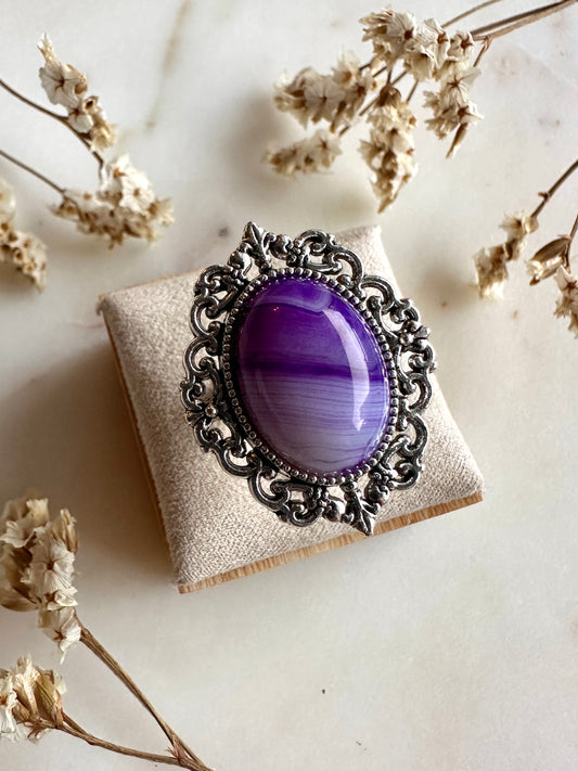 Bague bohème chic pierre semi précieuse et argent vieilli