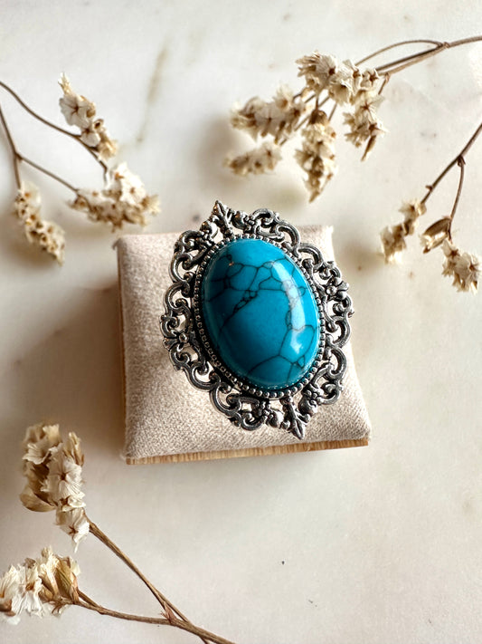 Bague bohème chic pierre semi précieuse et argent vieilli