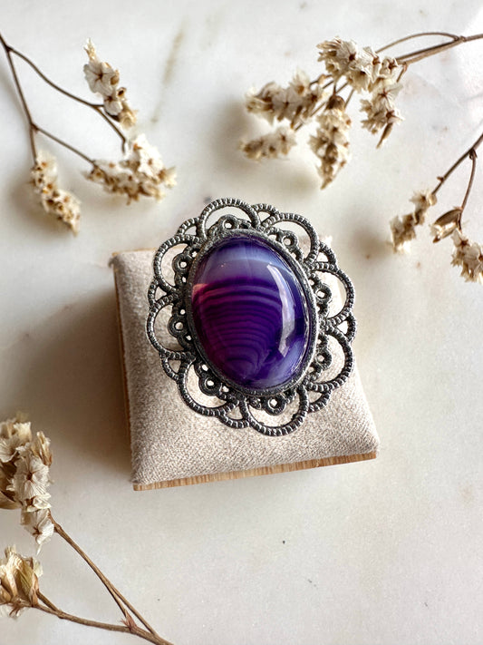 Bague bohème chic pierre semi précieuse et argent vieilli