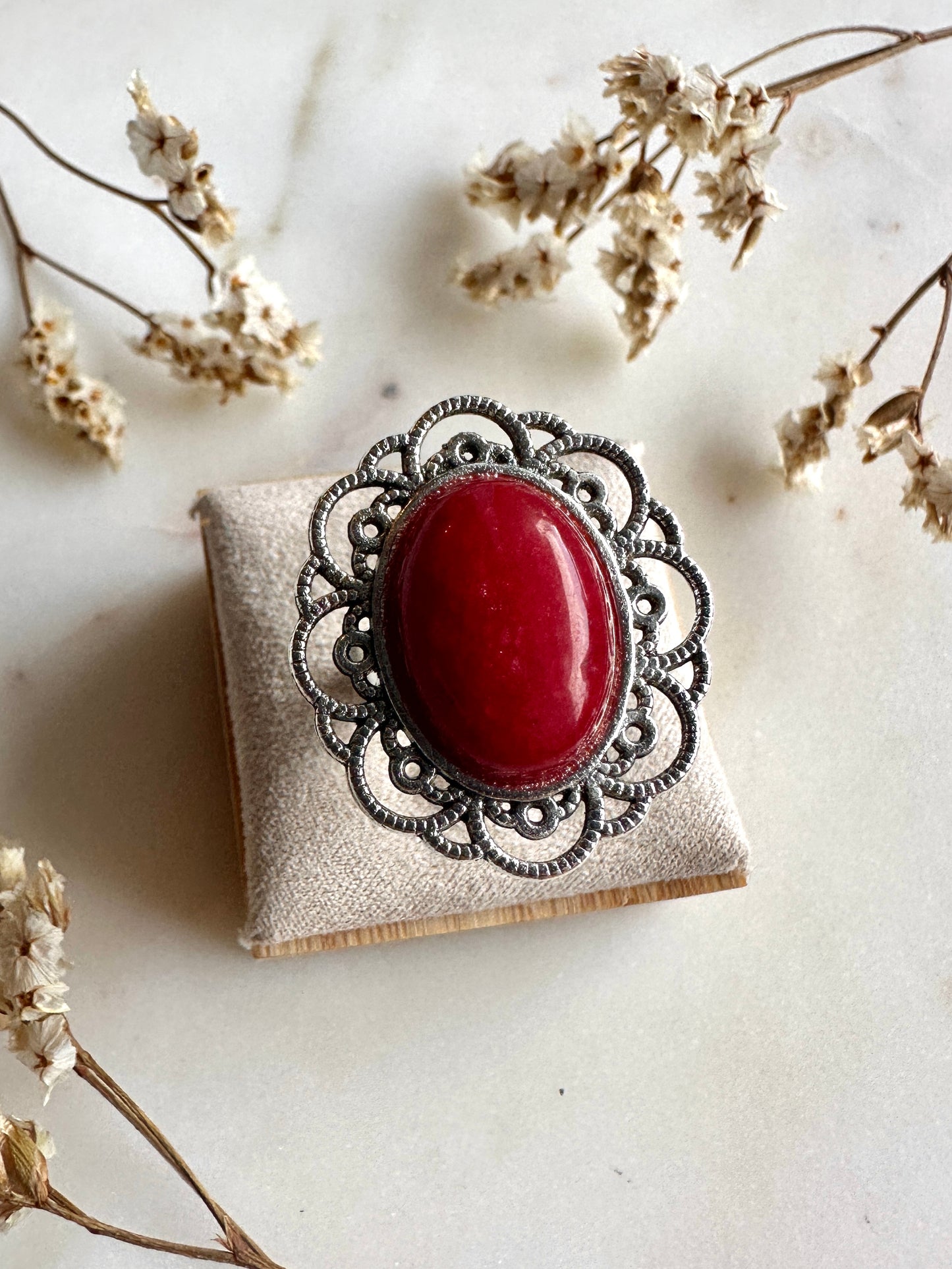 Bague bohème chic pierre semi précieuse et argent vieilli