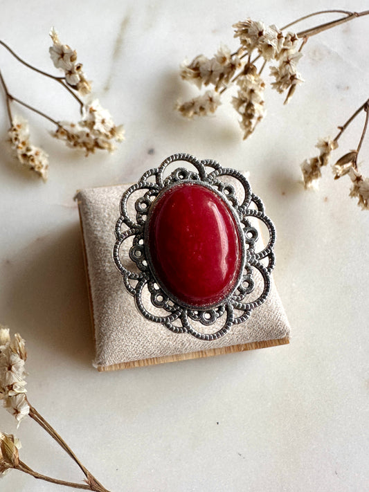 Bague bohème chic pierre semi précieuse et argent vieilli