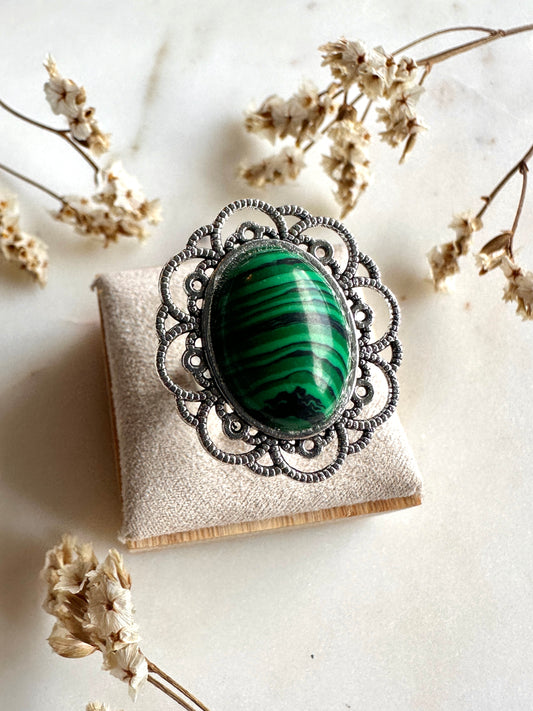 Bague bohème chic pierre semi précieuse et argent vieilli