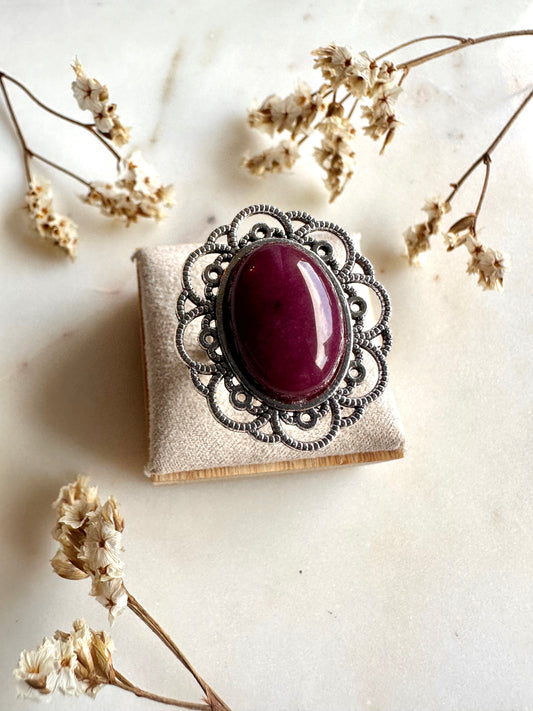 Bague bohème chic pierre semi précieuse et argent vieilli