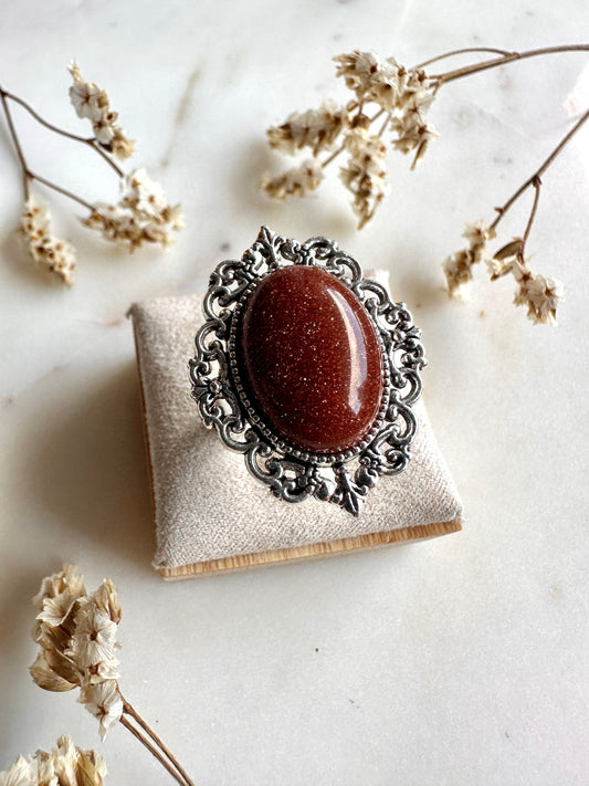 Bague bohème chic en Goldstone et argent vieilli