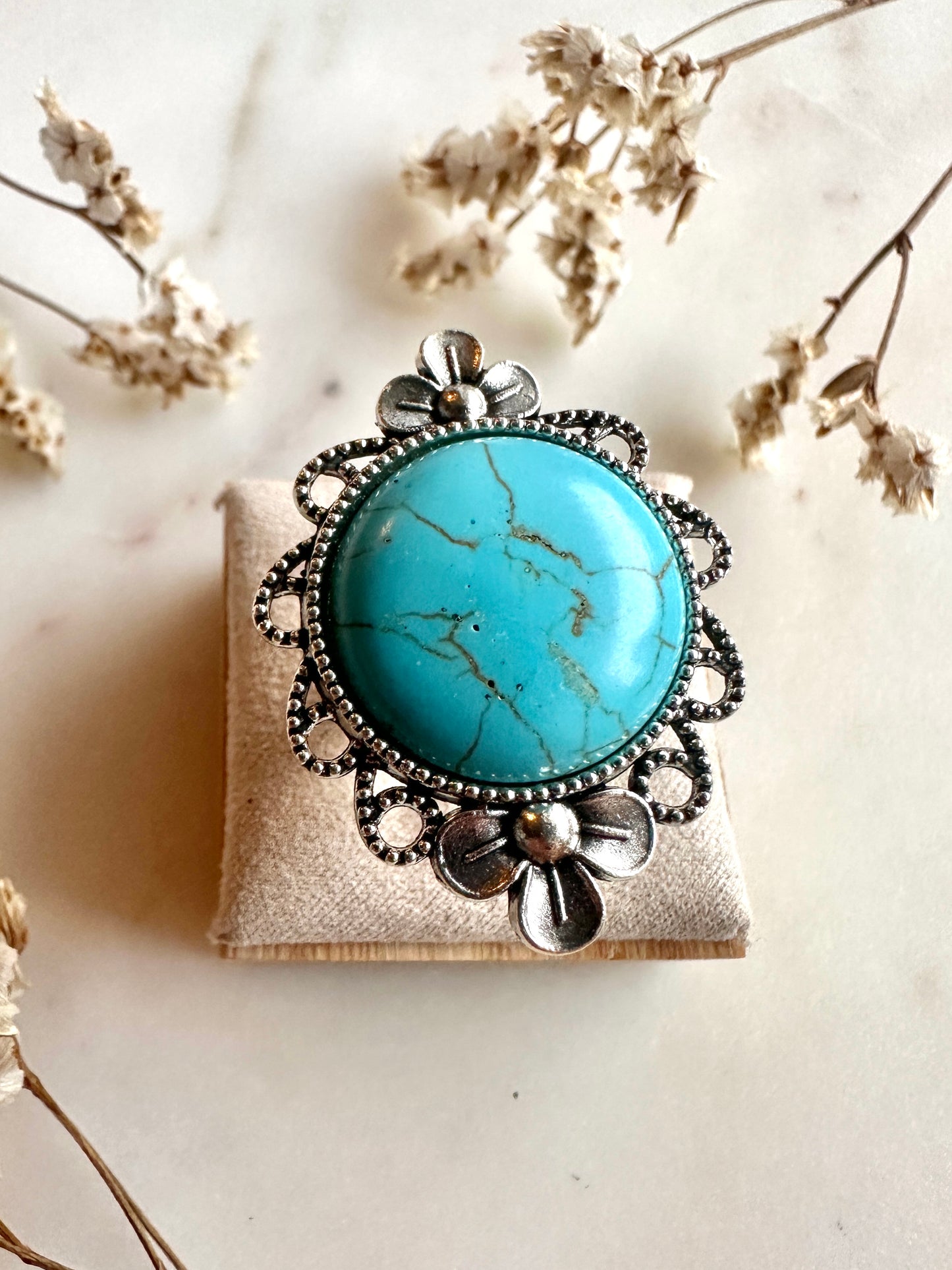 Bague bohème chic en turquoise et argent vieilli